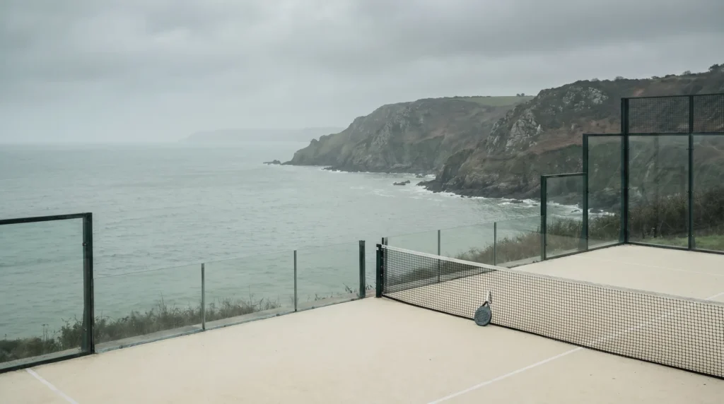 Côte bretonne Saint-Brieuc avec court padel outdoor verre et raquette