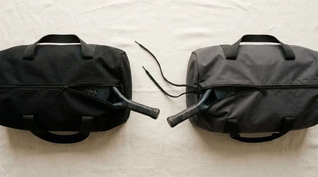 Comparatif sacs padel Wilson Bela Super Tour et Head Pro X XL posés en flat lay éditorial